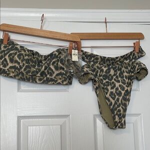 aerie Olive & Black Leopard Print Bikini Set